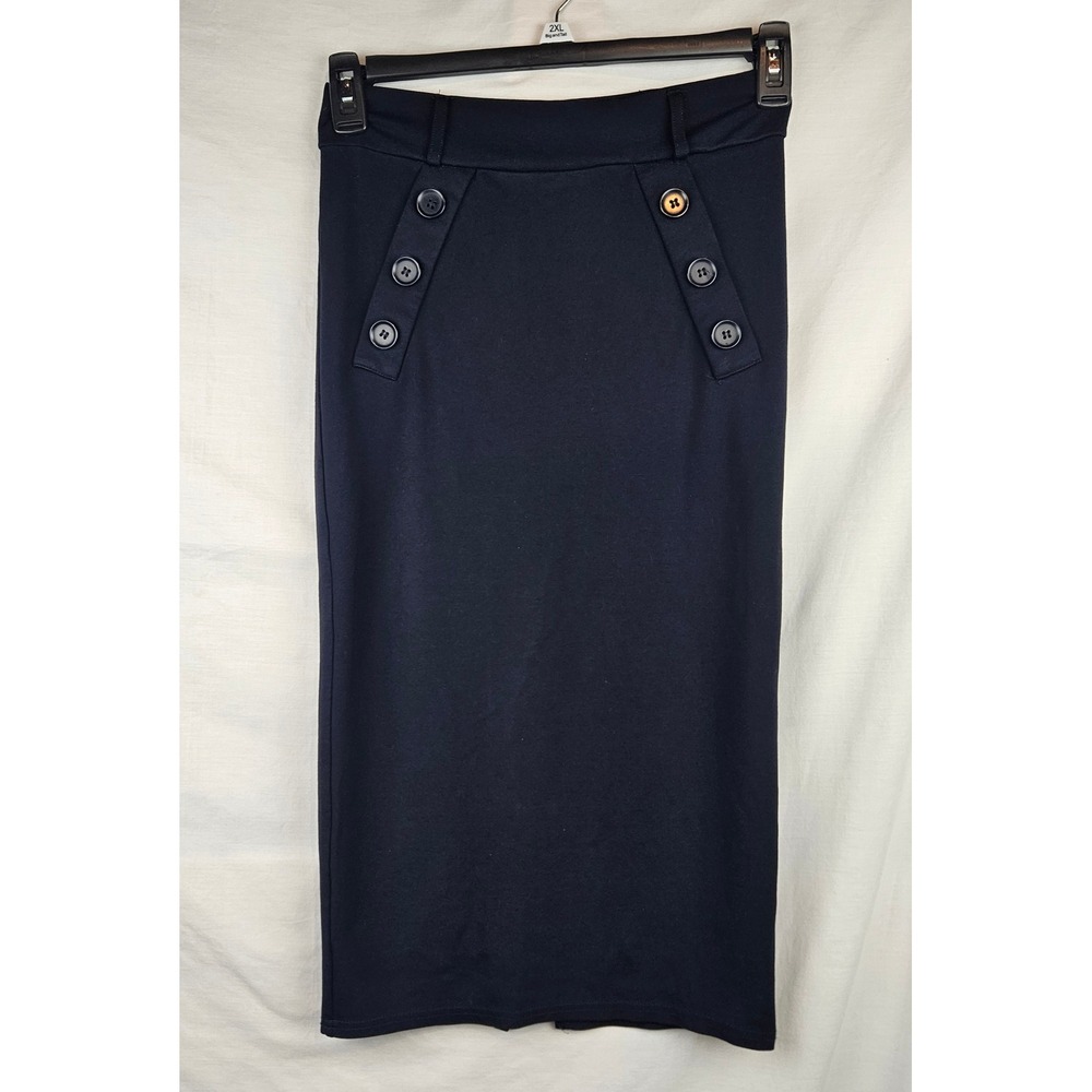 Carmen‎ Marc Valvo Navy Blue Nautical Button Pencil Skirt Size 8 Career Classic